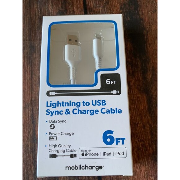 Lightning To USB Sync & Charge Cable 6FT For iPhone/iPad By Mobilcharge - Picture 1 of 2